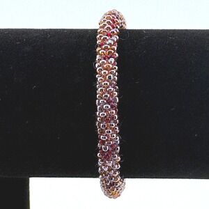 Handmade Roll On Seed Bead Bangle Bracelet Copper Burgundy Amber Woven Boho